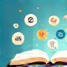 Livre ouvert et éléments digitaux